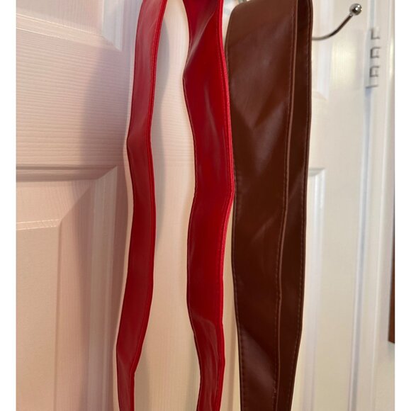 LOT of 2 Red and Brown Faux Leather Wrap Belts Long Ties Adjustable Fit - Picture 7 of 8